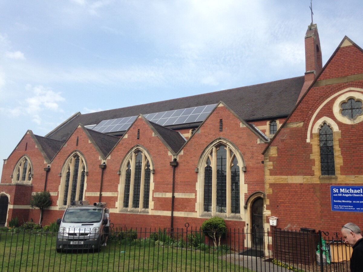 Solar panels on a church hall.