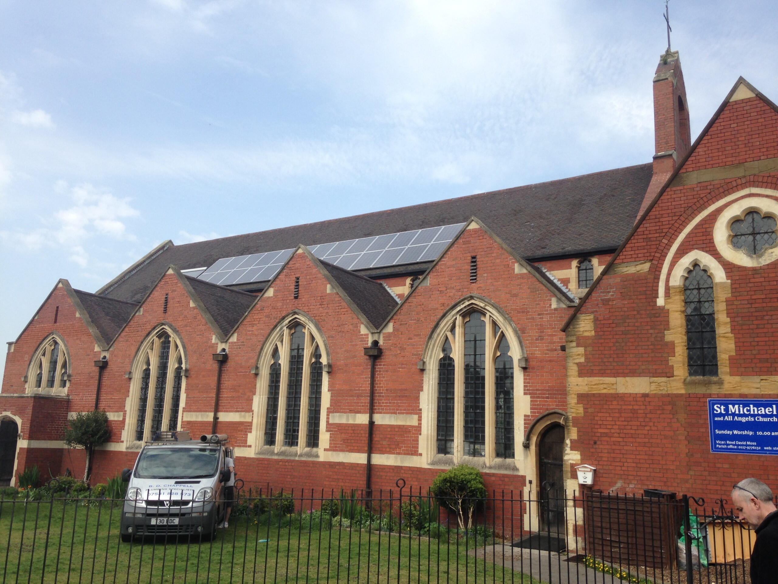 Solar panels on a church hall.