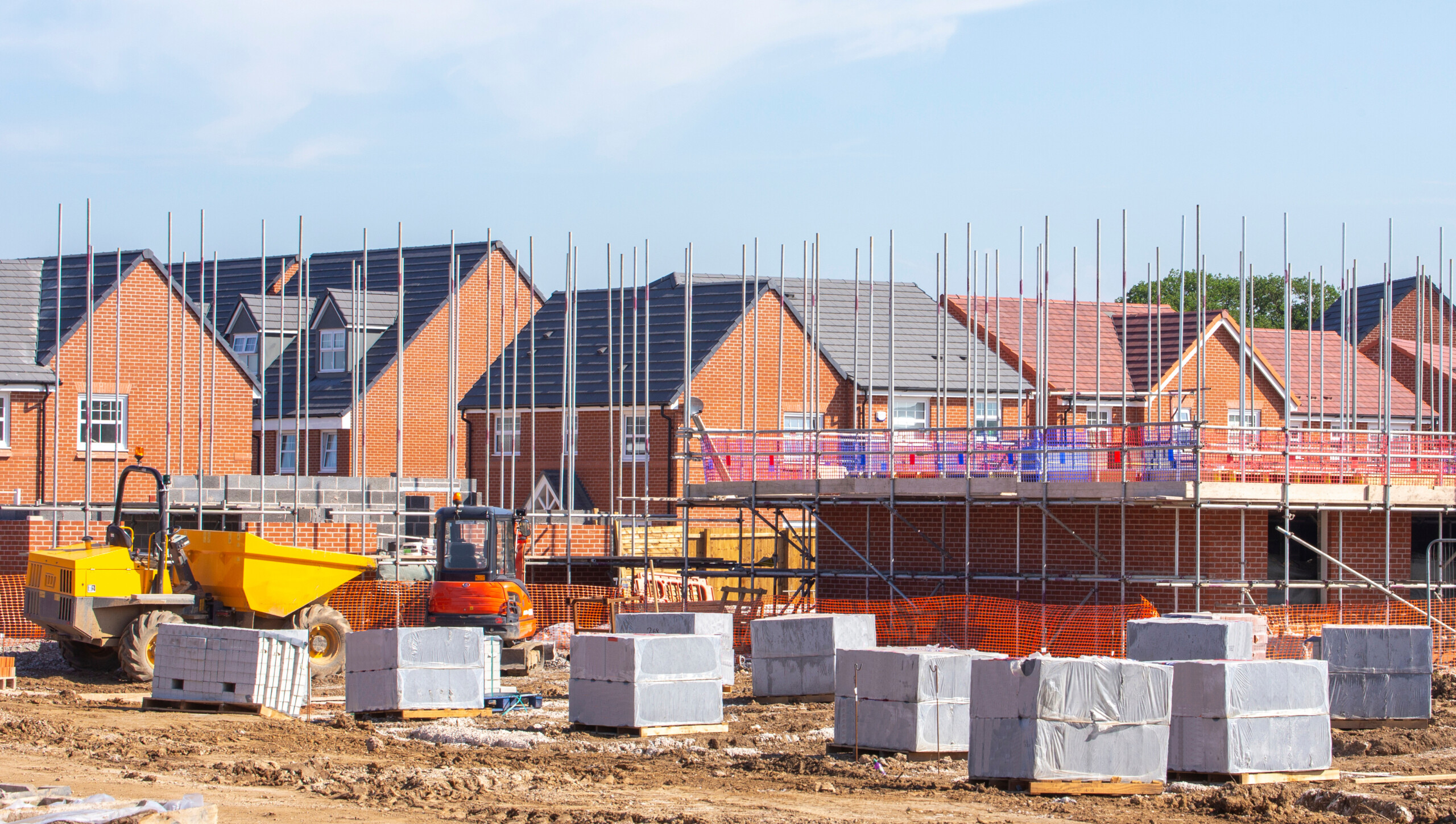 Detached homes being built on a new estate in England.