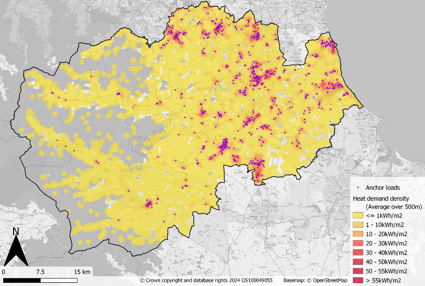 A map showing the potential of heat networks in Durham
